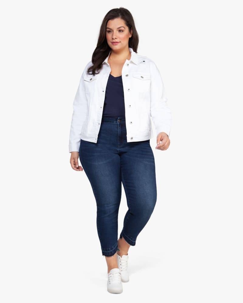 Plus size model wearing Jessah Denim Jacket by Dex Plus | Dia&Co | dia_product_style_image_id:127550